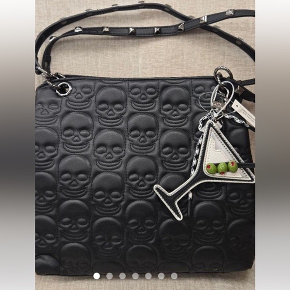 Betsey Johnson Handbags - Betsy Johnson Faux Leather Skull Embossed Studded Purse Martini Charm NWT